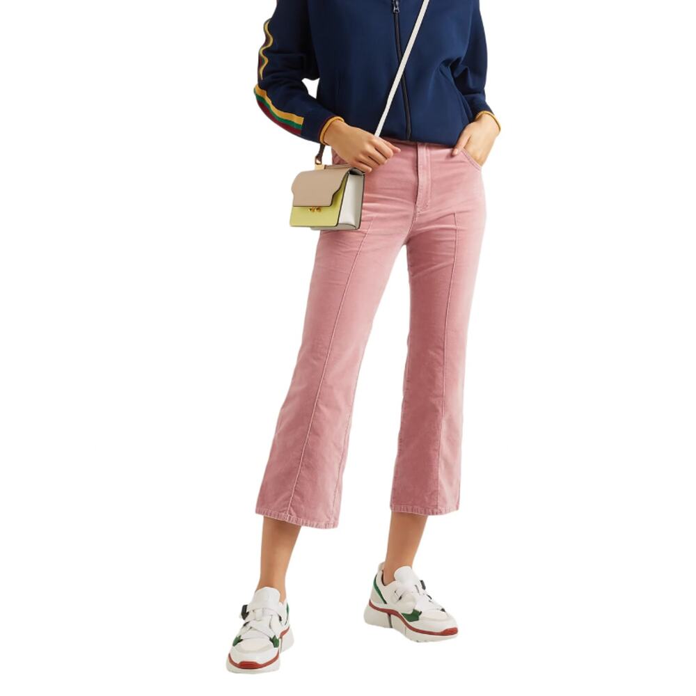 Isabel Marant 4 Anyree Pink VELVET High Rise Pants $258 Crop Flare Leg Jeans 36
